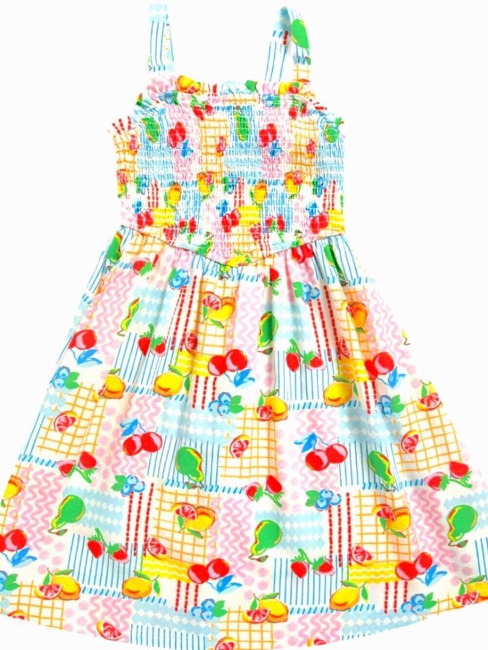 NWT Girls' Sleeveless Sundress in Colorful Retro Fruit Pattern, Size 10